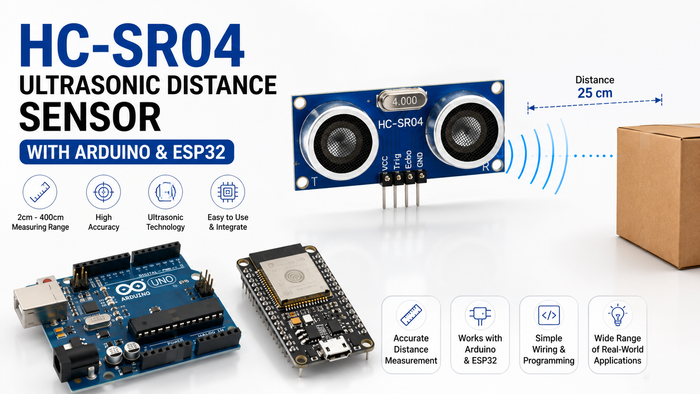 HC-SR04 ultrasonic distance sensor with Arduino Uno and ESP32 measuring the distance to an object