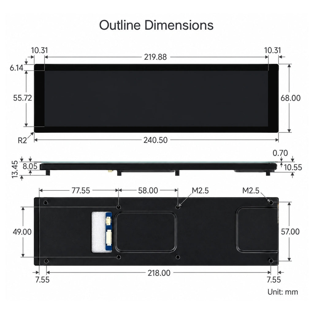 Waveshare 8.8-DSI-TOUCH-A dimensions