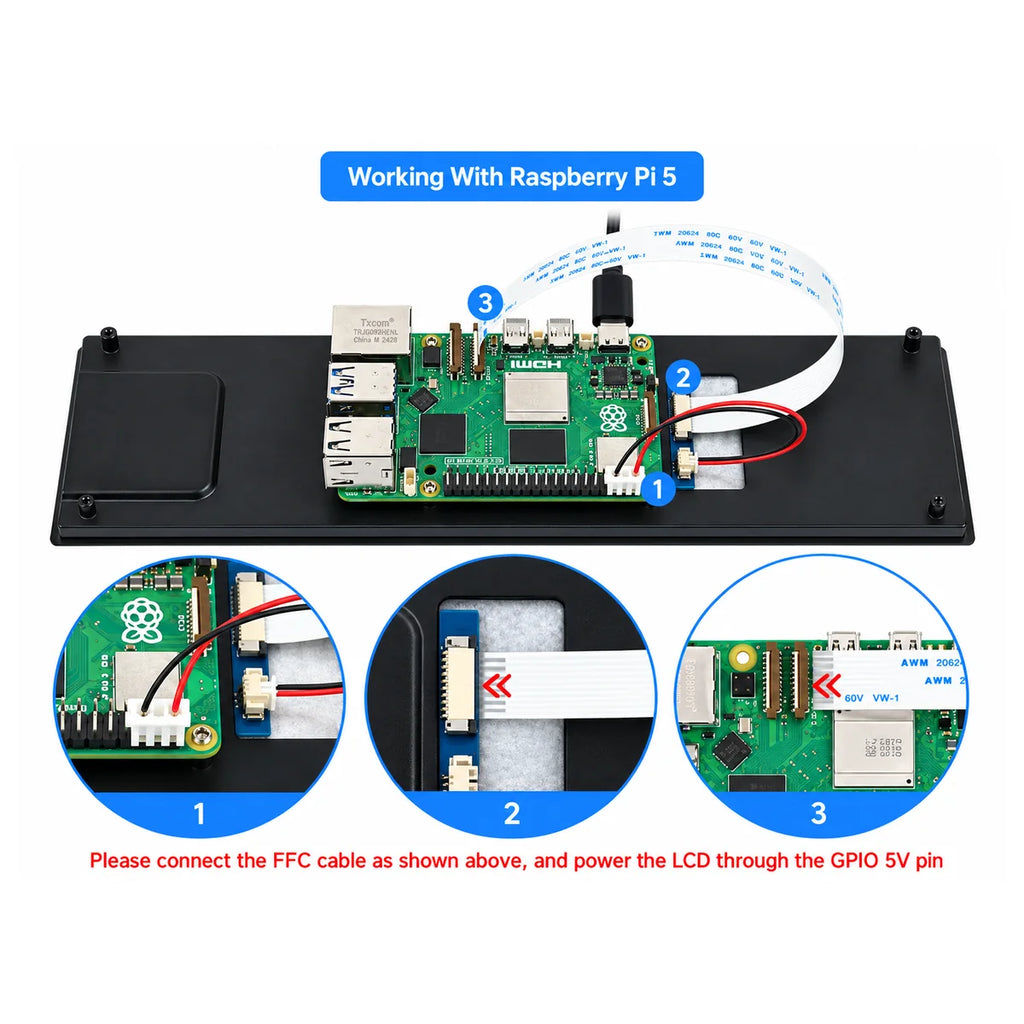 Waveshare DSI display connected to Raspberry Pi 5