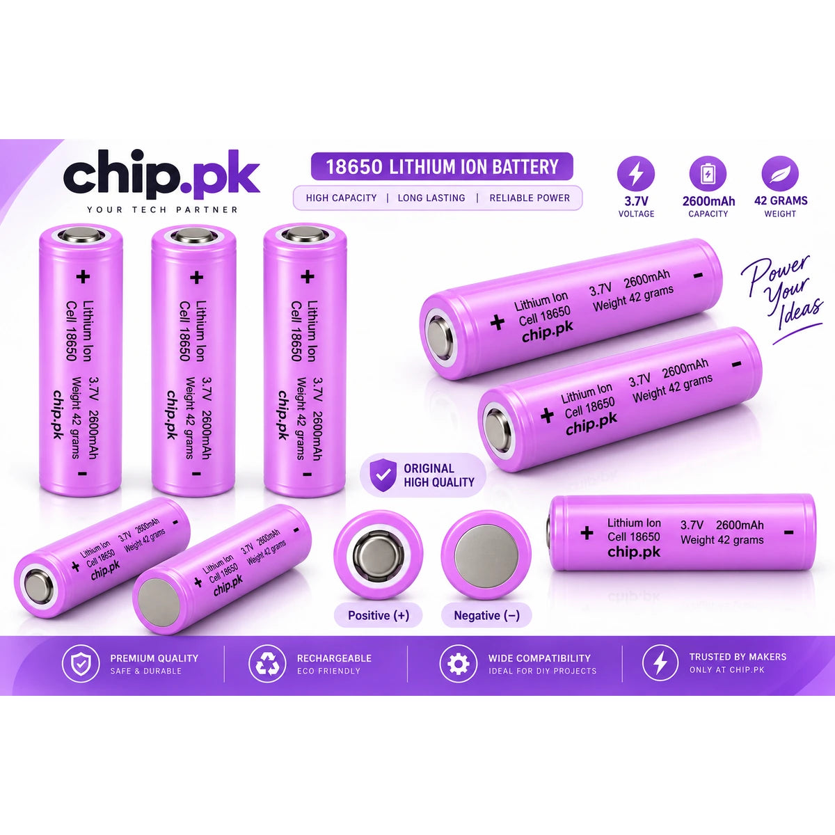18650 rechargeable battery cell for compatible DIY electronics and battery packs
