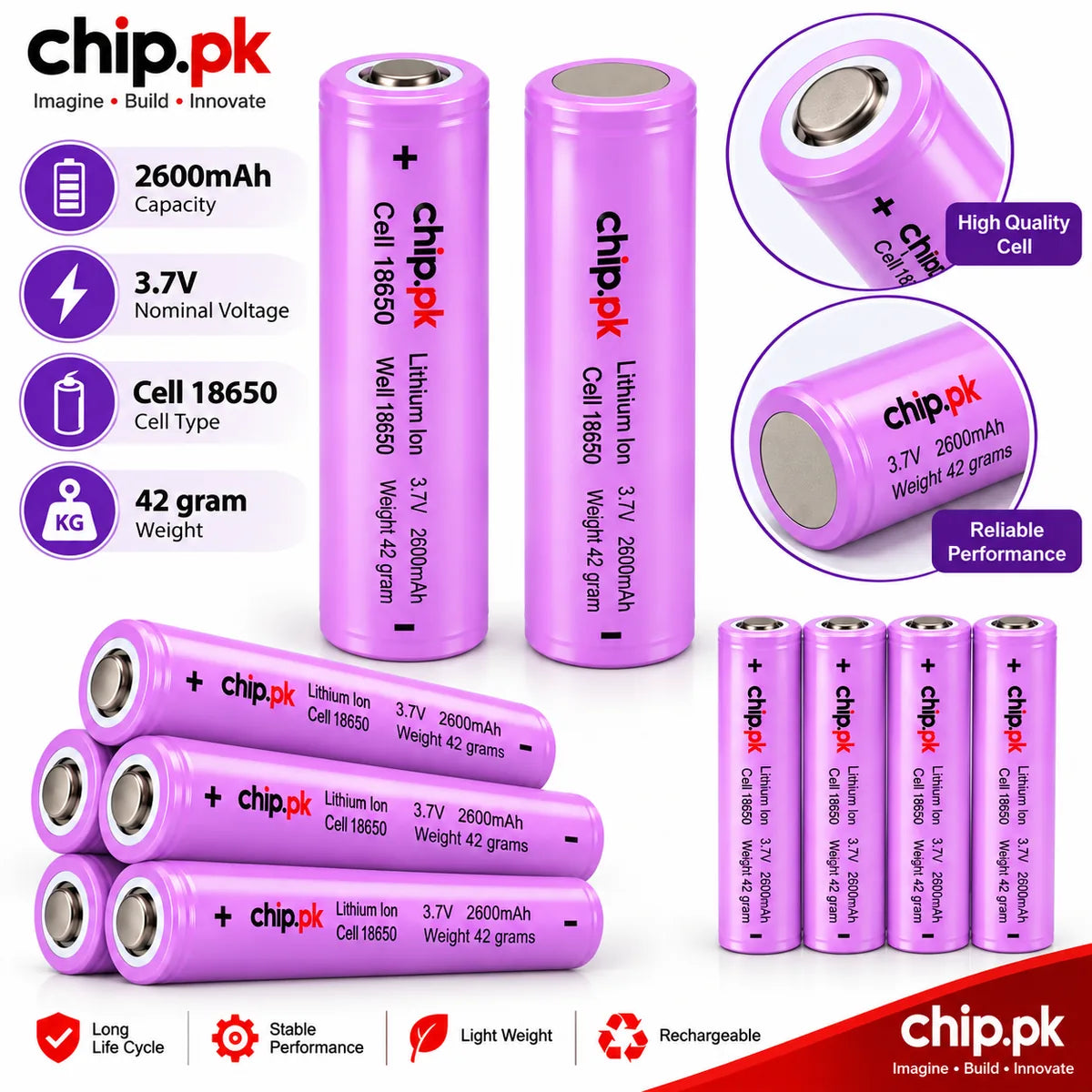 18650 rechargeable battery cell for compatible DIY electronics projects