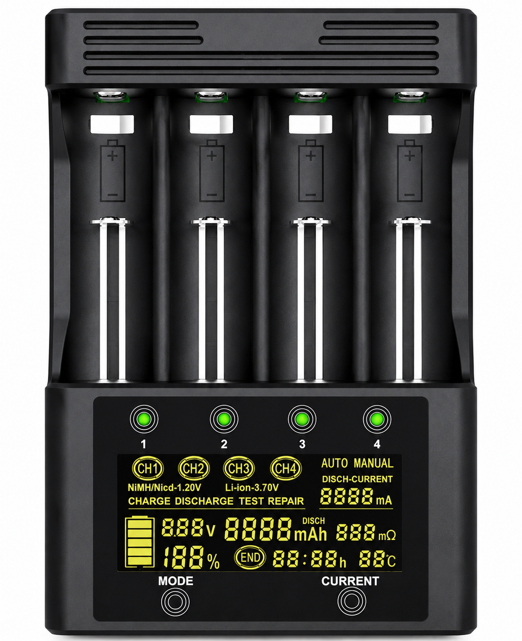 4 Slot Smart Universal Battery Charger front