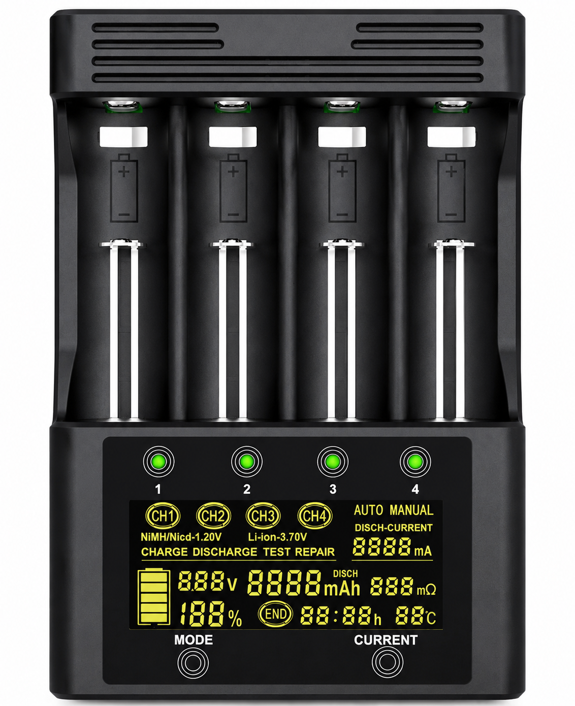 4 Slot Smart Universal Battery Charger front