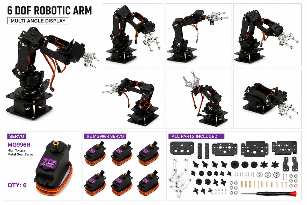 6 DOF Robot Arm Mechanical Joint and Servo Assembly