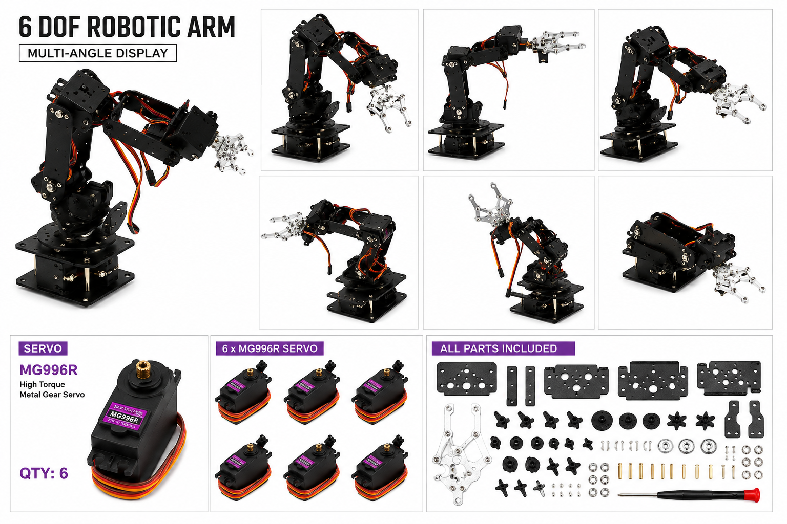 6 DOF Robot Arm Mechanical Joint and Servo Assembly