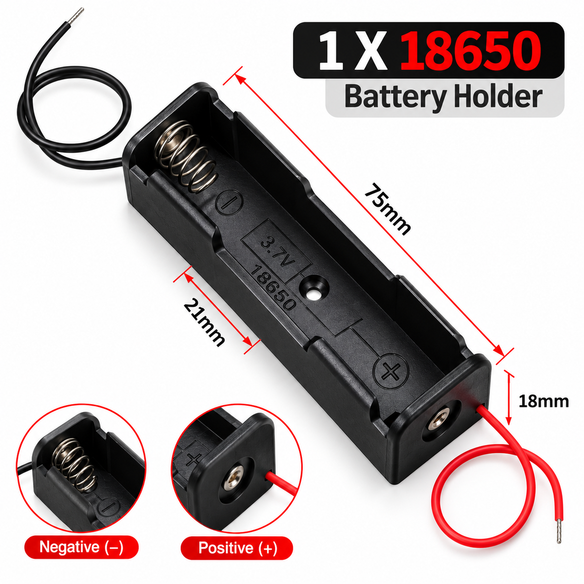 1 Cell lithium battery holder dimensions