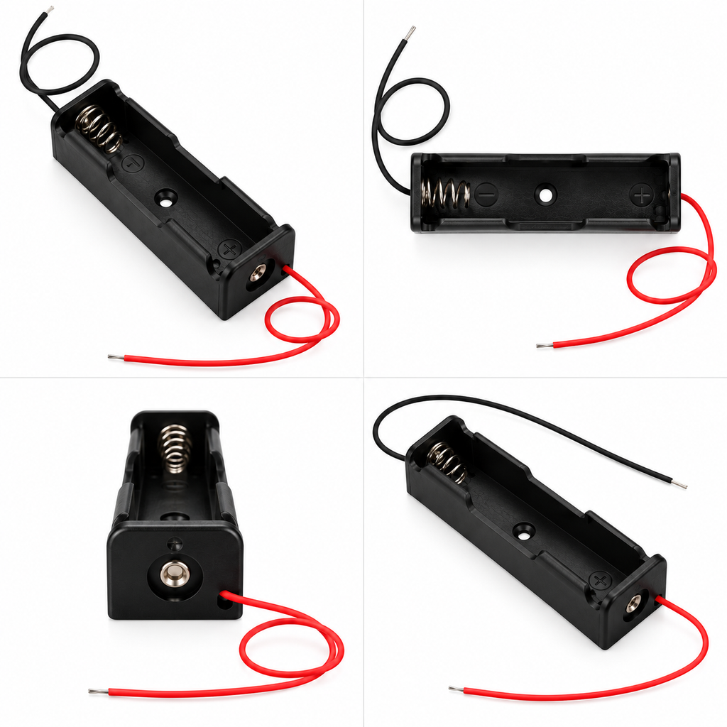 1 Cell lithium battery holder showing black plastic case design