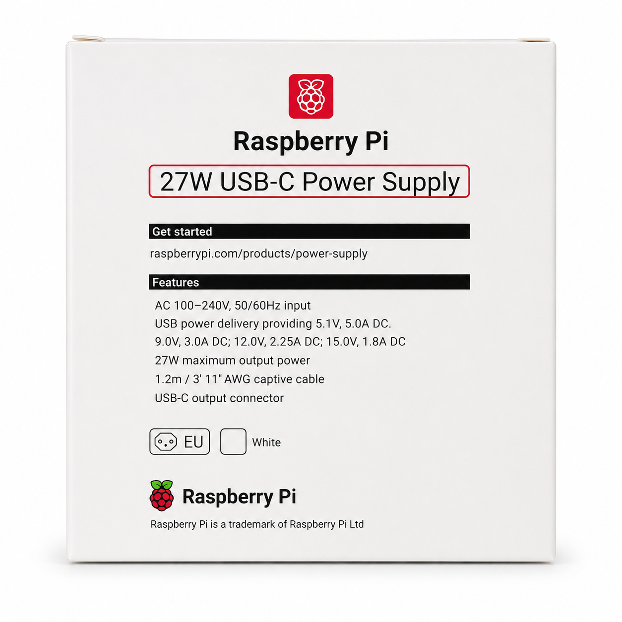 Official Raspberry Pi 27W USB-C Power Supply box