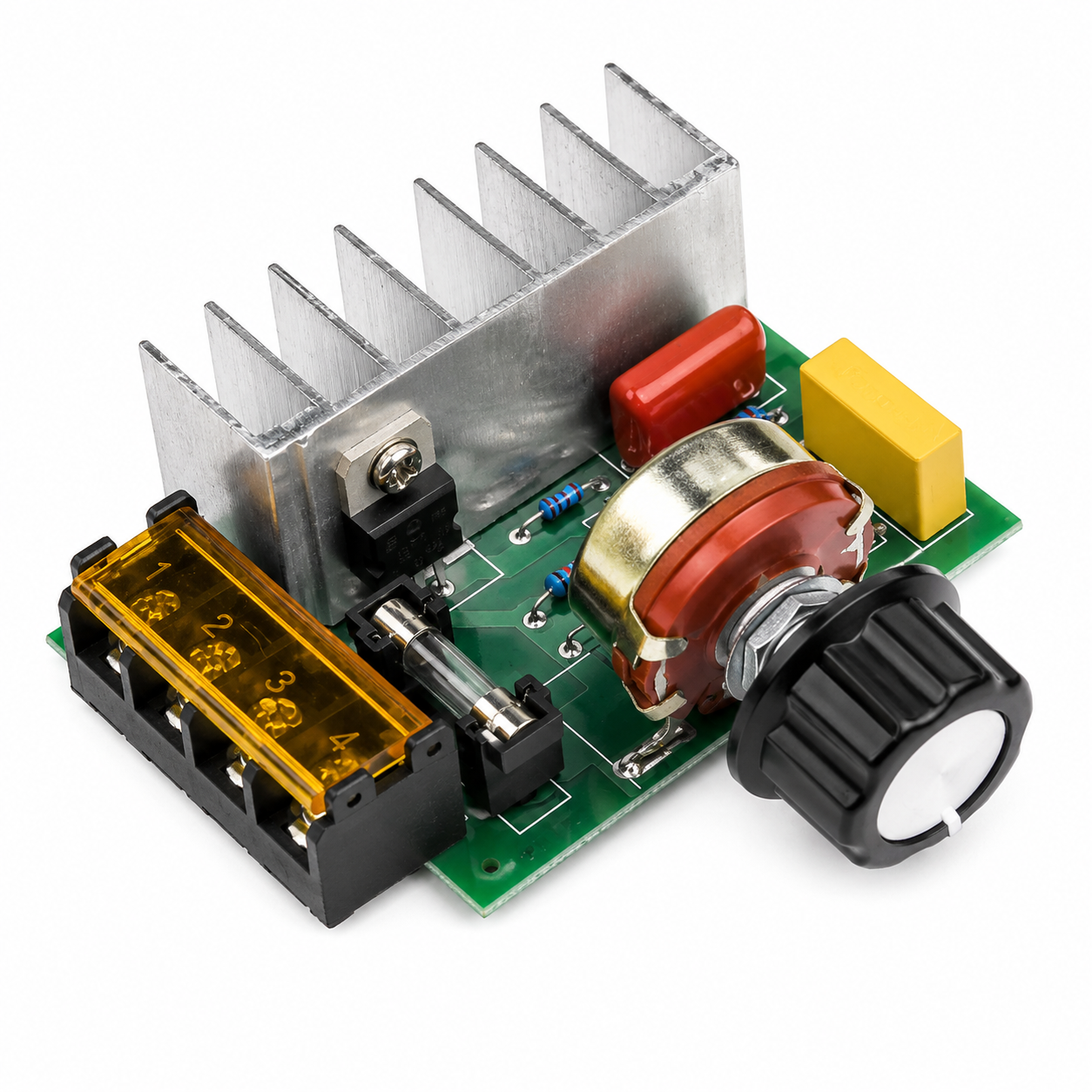 PWM DC Motor Speed Controller Module with Knob & Heatsink front