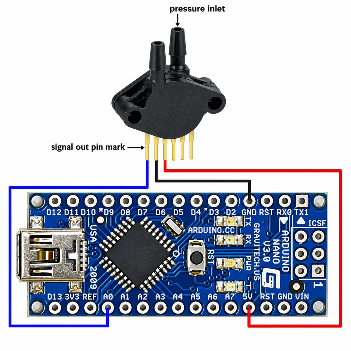 MPX5010DP pressure sensor for arduino and microcontroller projects