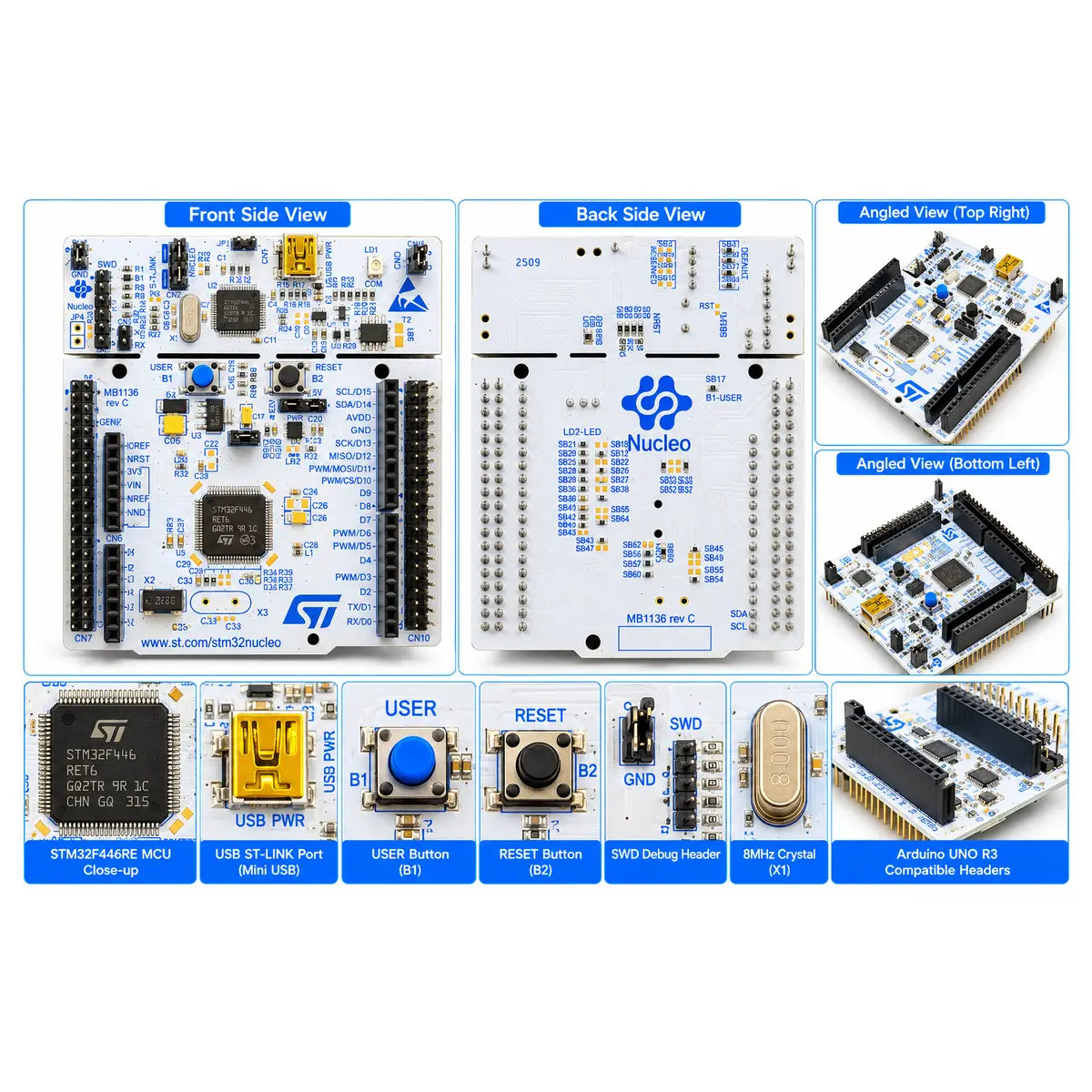 - STMicroelectronics STM32F446RE Nucleo development board 