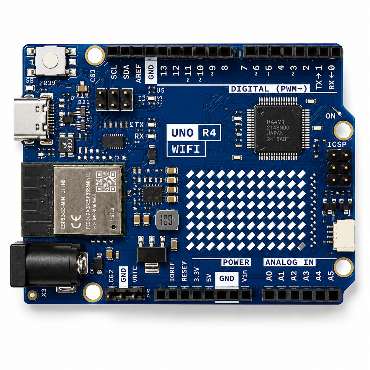 Arduino UNO R4 WiFi Development Board with Renesas RA4M1 ESP32-S3 WiFi Bluetooth LE USB-C and 12x8 LED Matrix