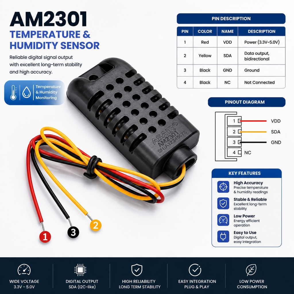 AM2301 temperature humidity sensor 3-wire connection