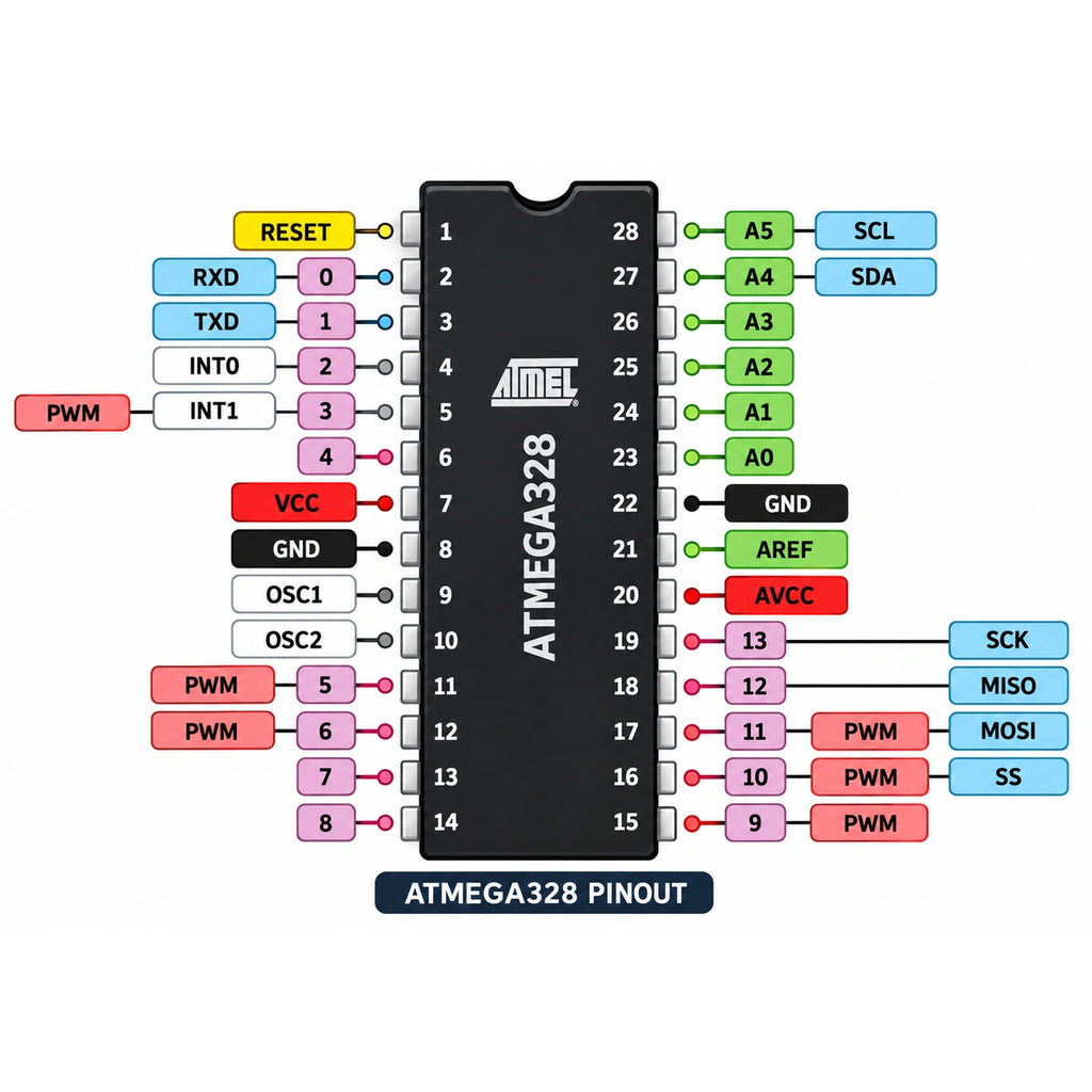 ATmega328P 28-pin PDIP IC pinout