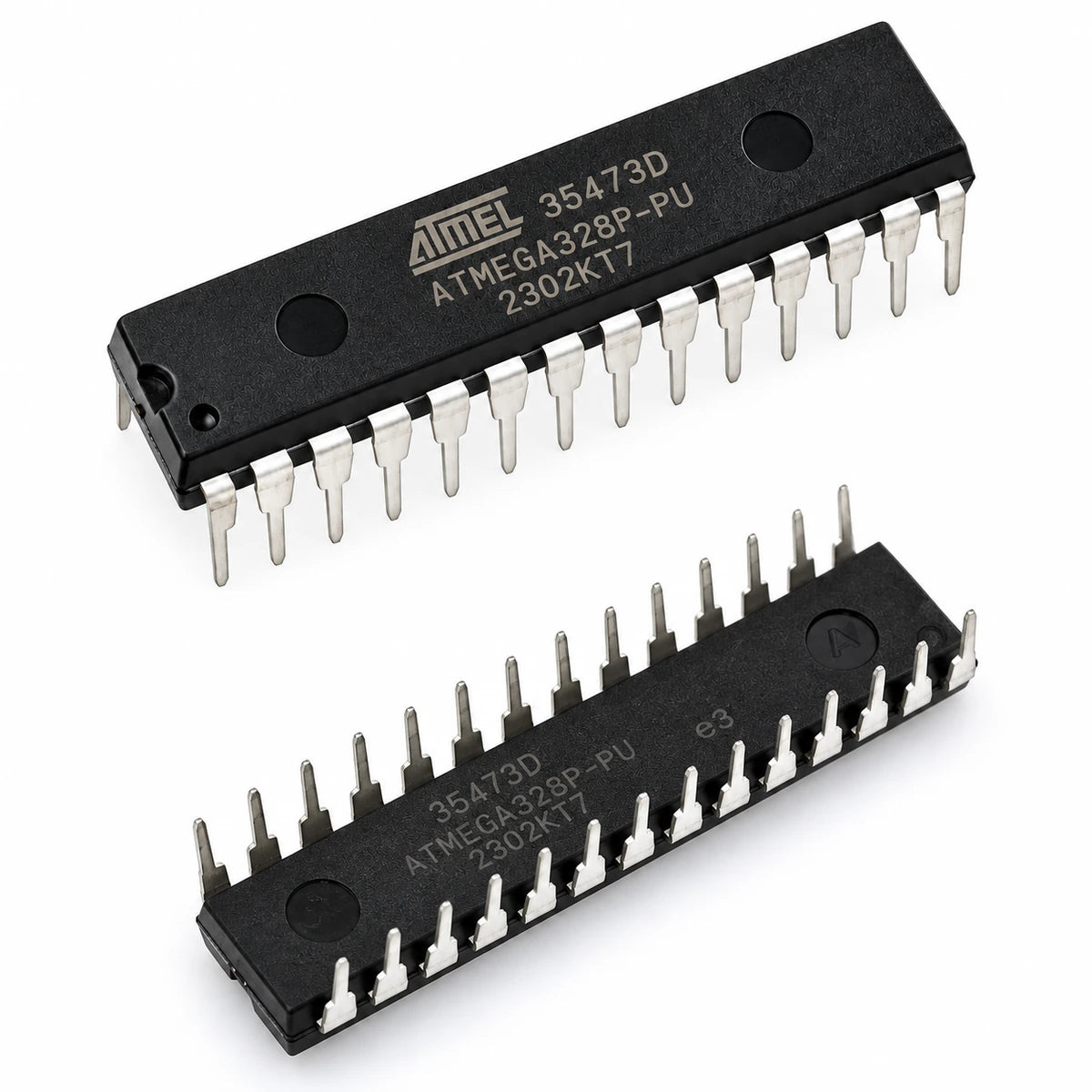 ATmega328P-PU 28-pin DIP microcontroller IC front and back