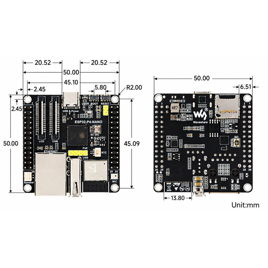 ESP32-P4-NANO development board dimensions