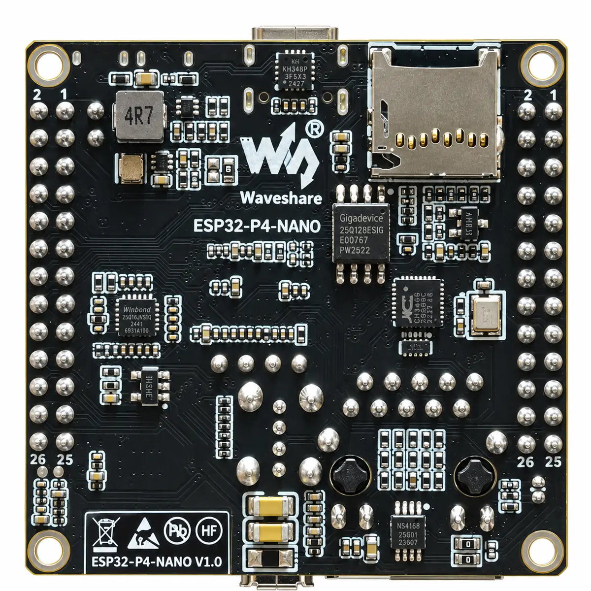 Waveshare ESP32-P4-NANO rear side with microSD card slot
