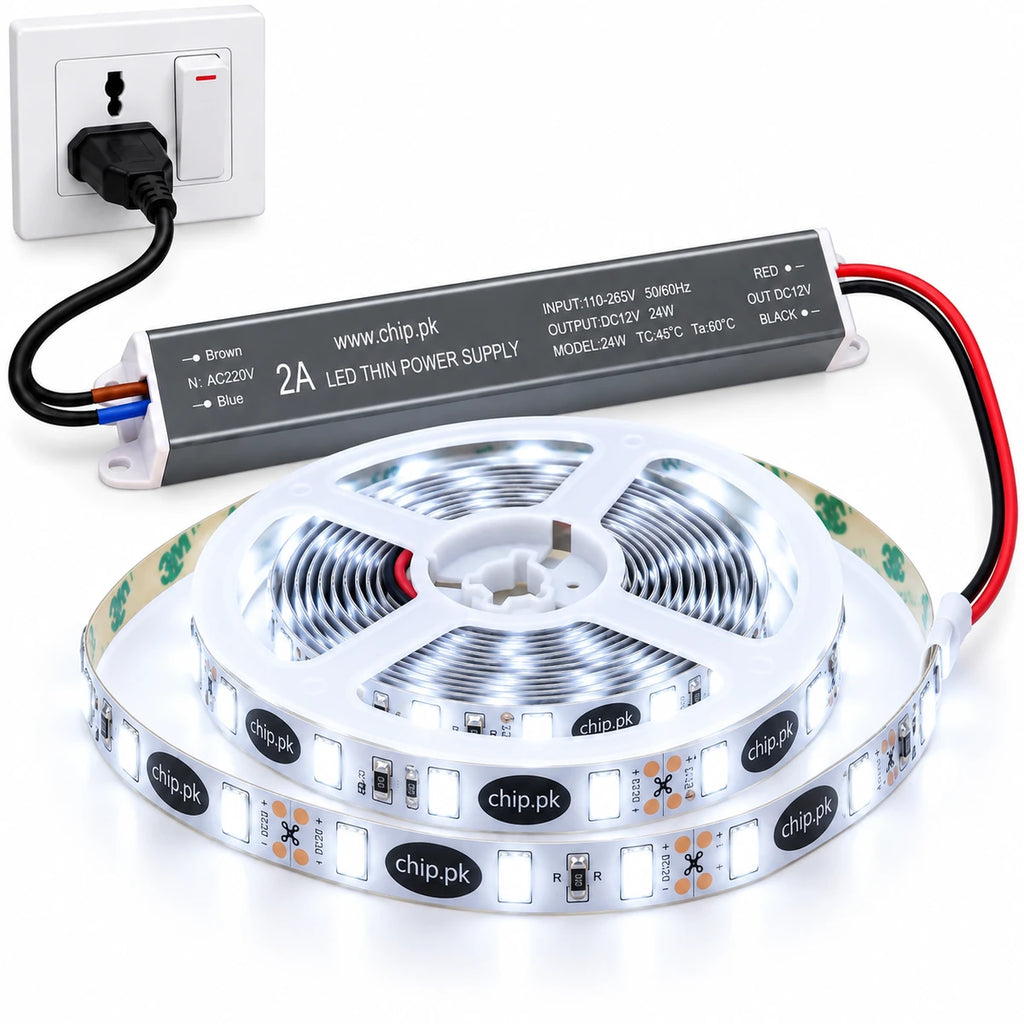 5 meter SMD 5630 white LED strip light with power supply