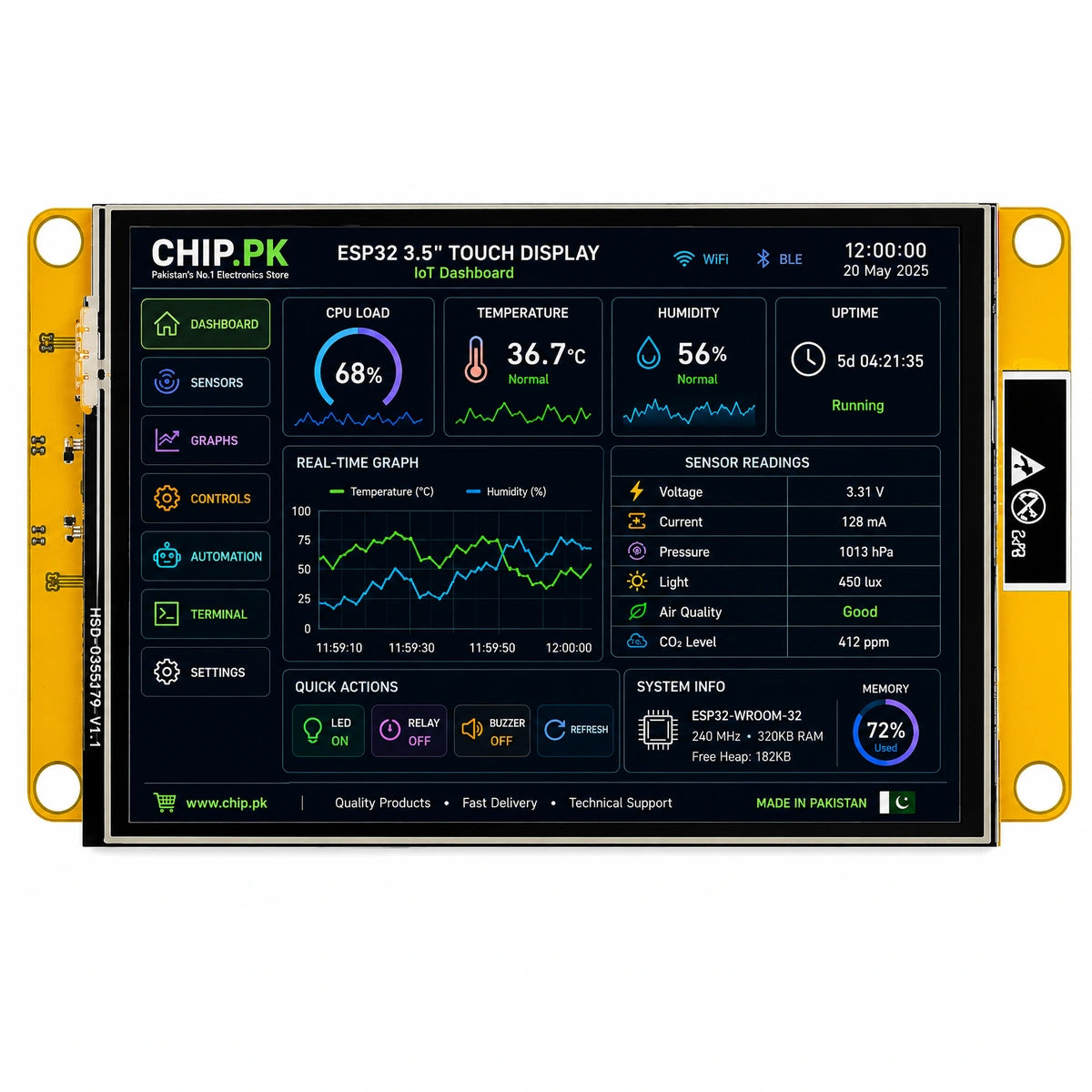 3.5 Inch ESP32-32E 320x480 Resistive Touch LCD Display