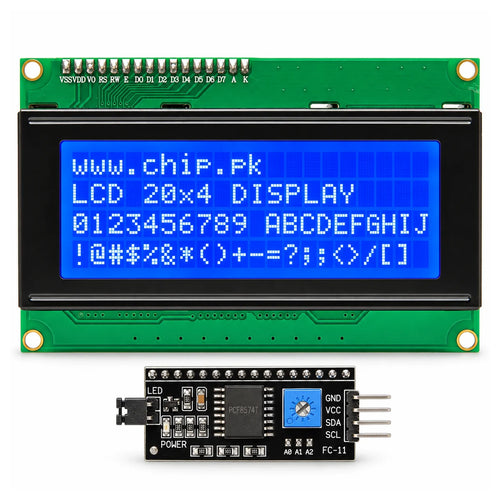 20x4 LCD I2C module showing four-line character display