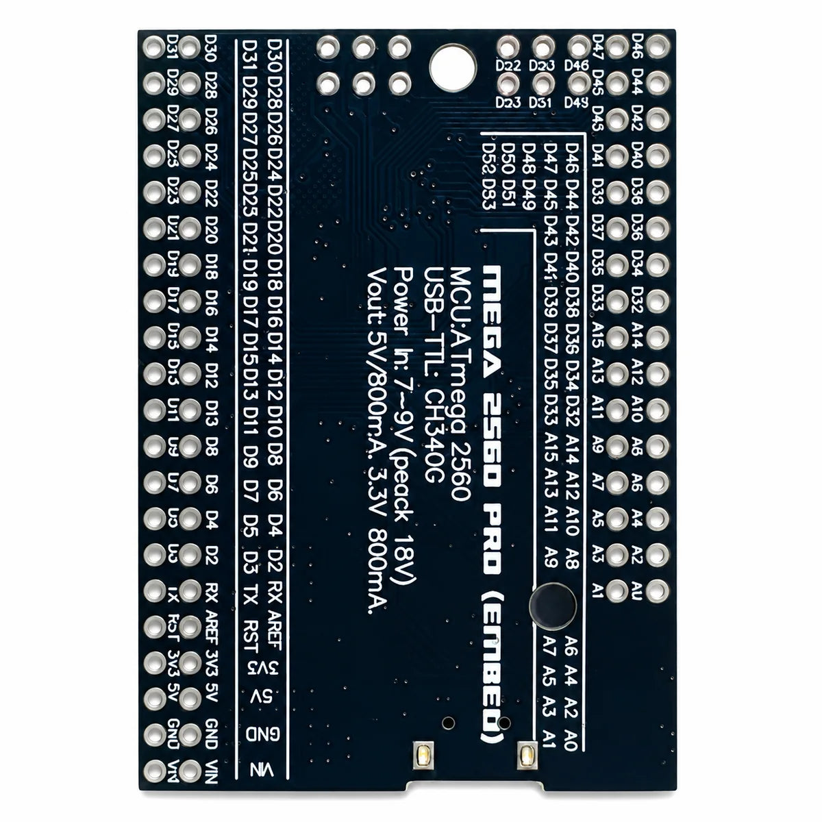 Arduino Mega 2560 Pro Mini compact development board back side