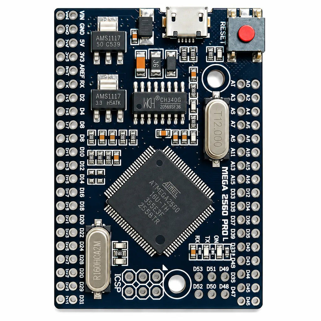 ATmega2560 microcontroller on Mega 2560 Pro Mini board front side