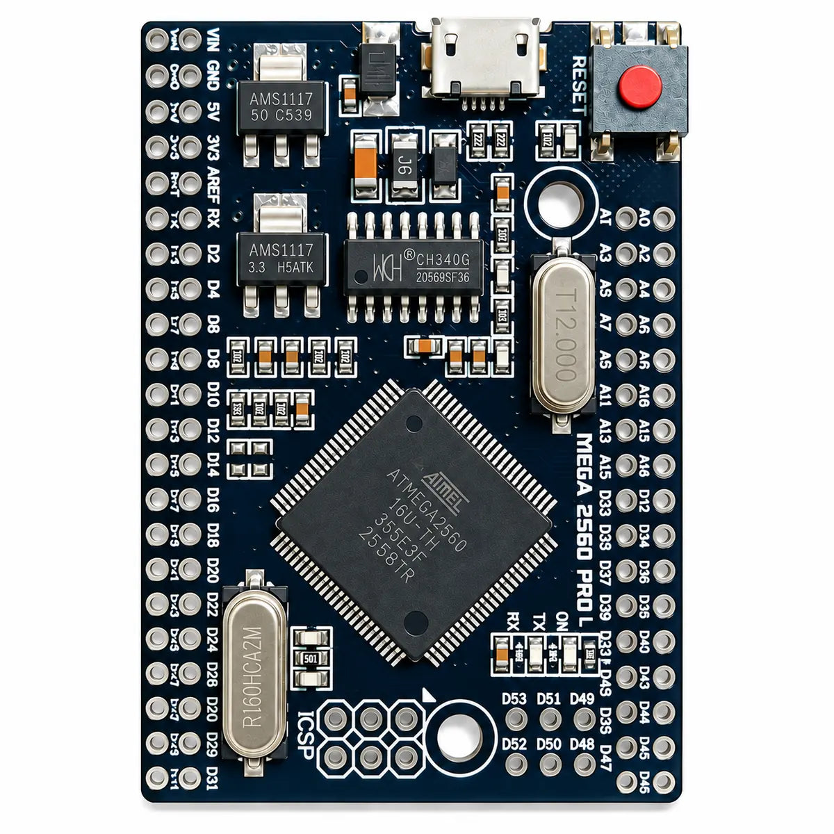 ATmega2560 microcontroller on Mega 2560 Pro Mini board front side
