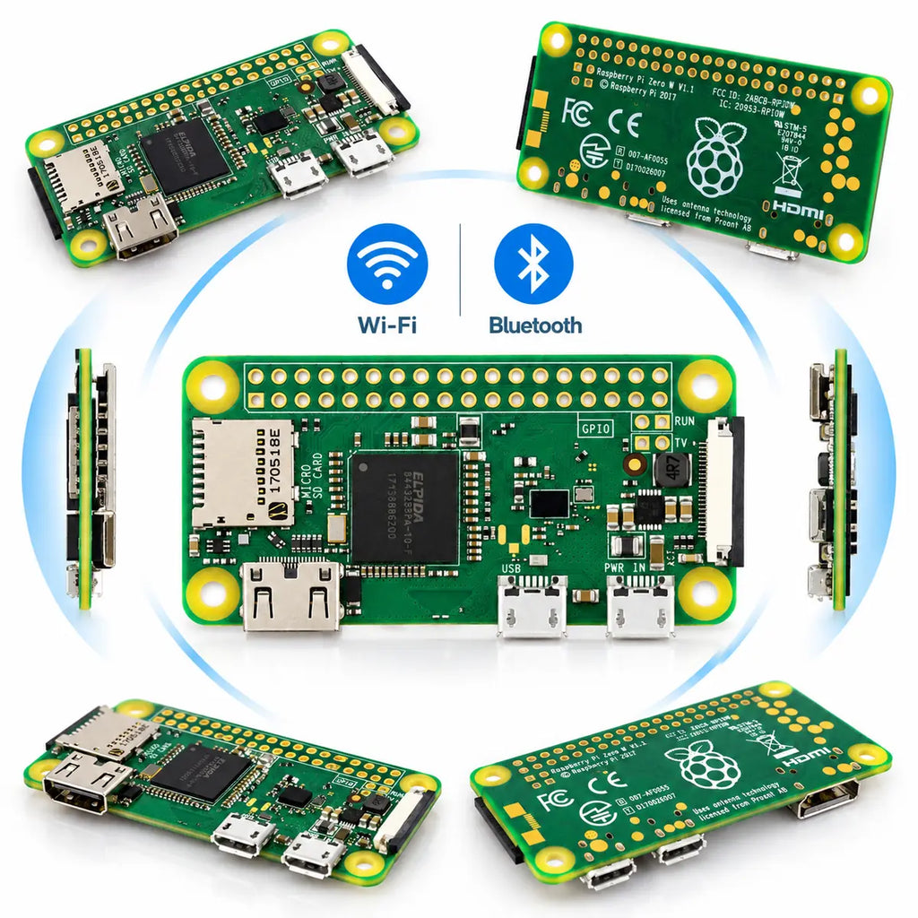 Raspberry Pi Zero W V1.1 board showing Micro USB OTG and power ports