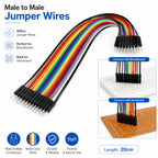Male to male jumper wires connected to a breadboard
