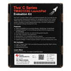 Rear of the Texas Instruments EK-TM4C123GXL LaunchPad showing its red PCB, expansion sockets and product identification label.