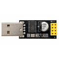 ESP01 CH340 USB serial adapter with a USB-A connector, yellow 8-pin ESP-01 socket and black circuit board.