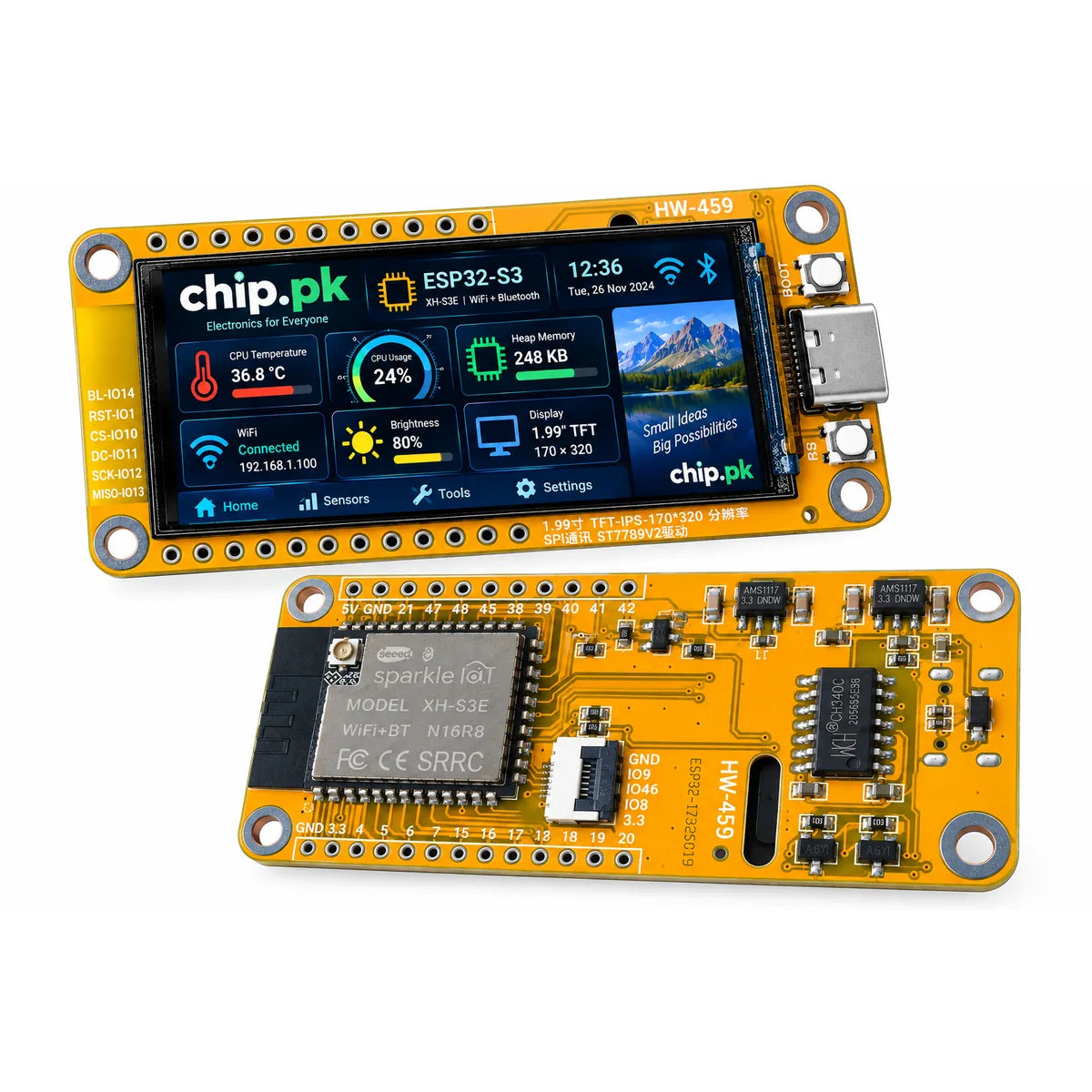ESP32-S3 display board with 1.99 inch IPS TFT screen
