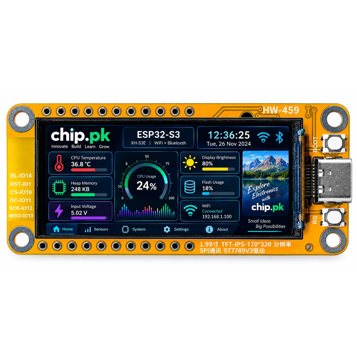 ESP32-S3 1.99 Inch 170x320 IPS TFT Display Module