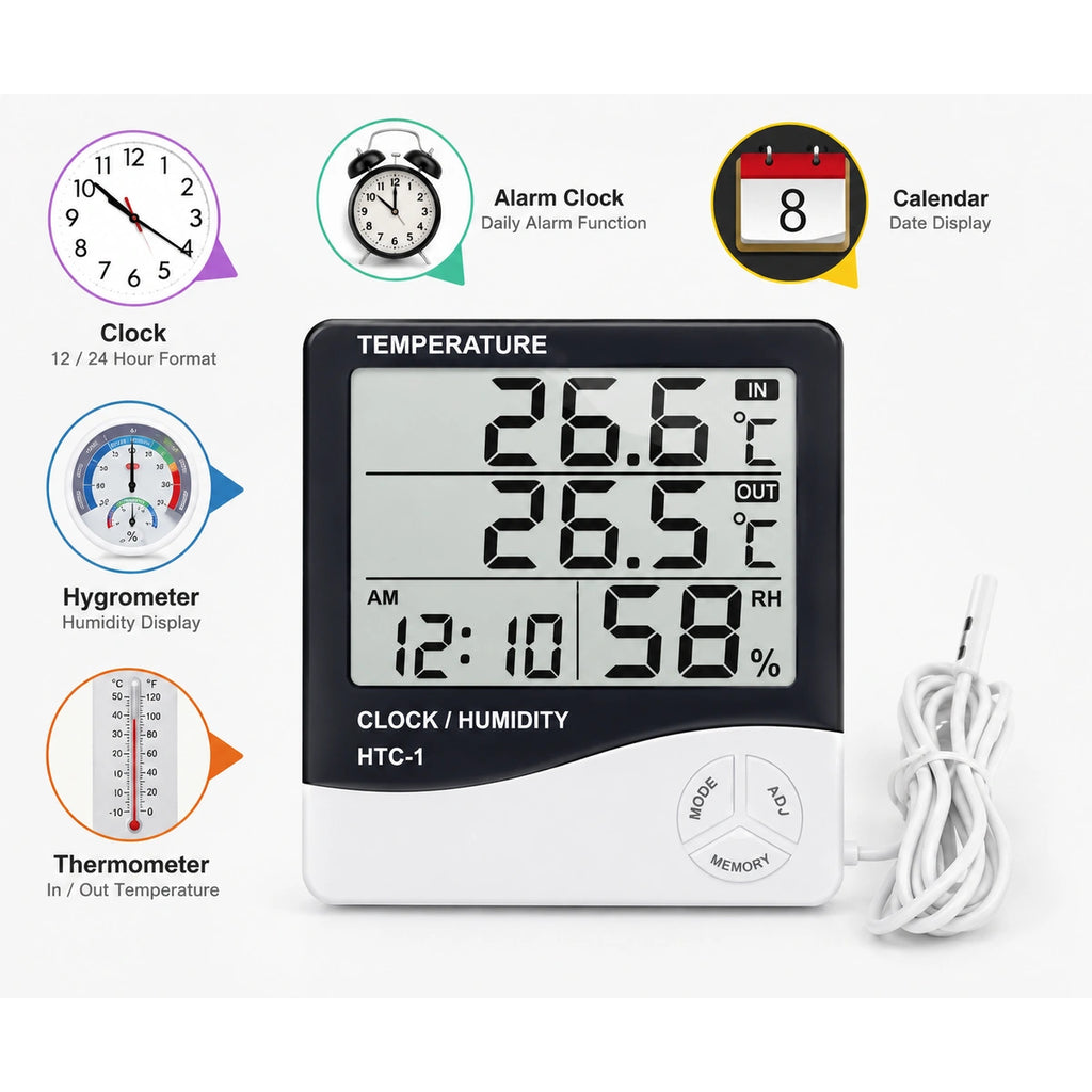 HTC-1 digital thermometer hygrometer front view