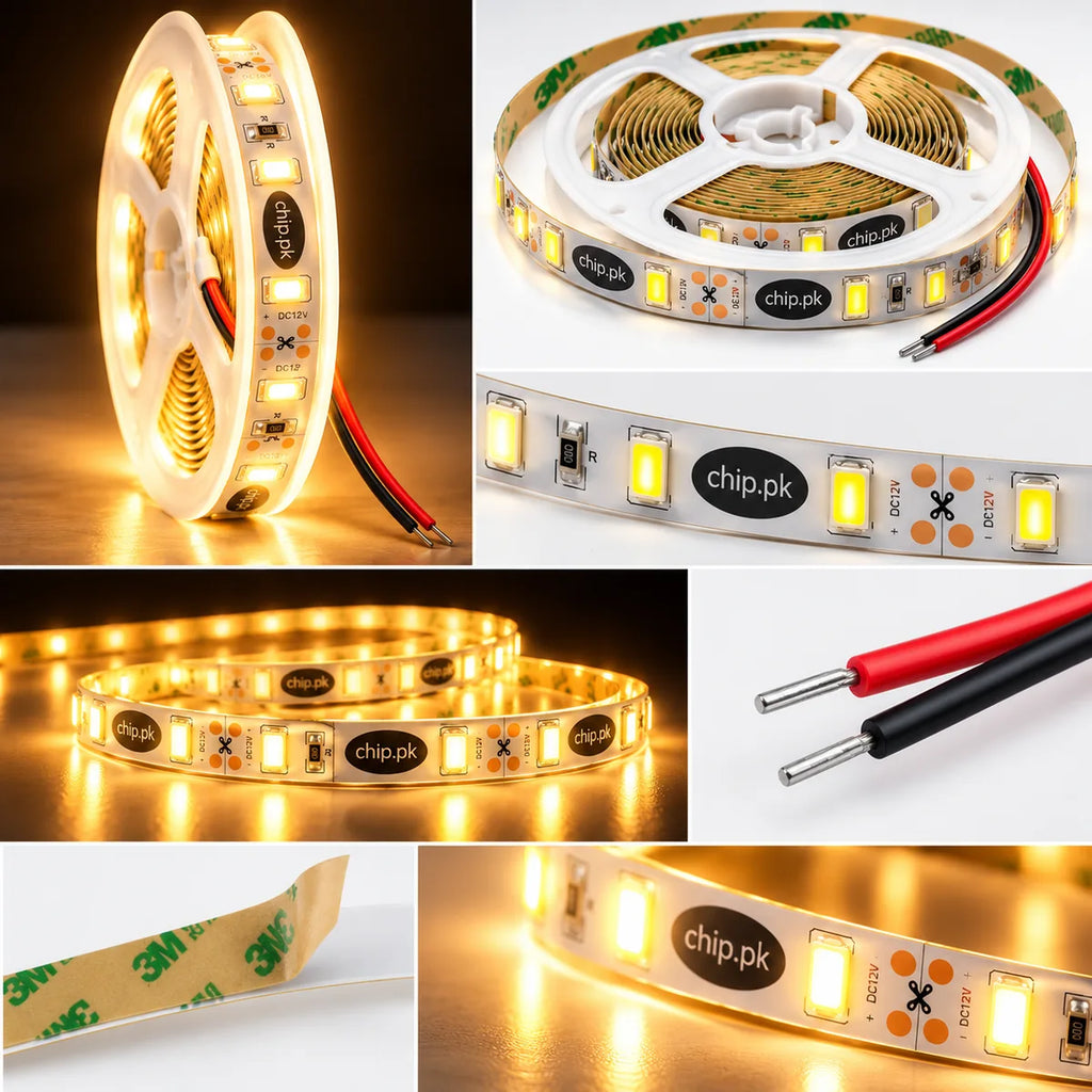 12V warm white LED strip for cabinet and shelf lighting