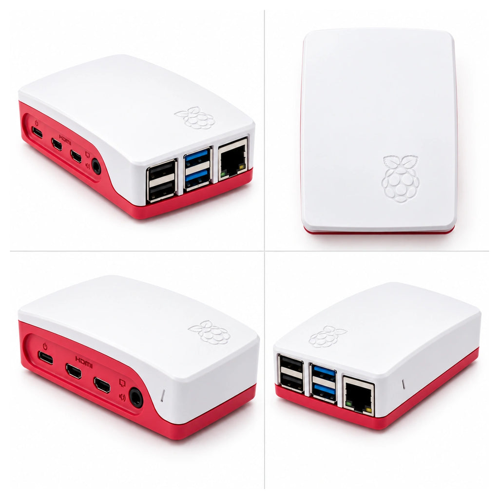 Raspberry Pi 4 protective case showing USB and Ethernet port access