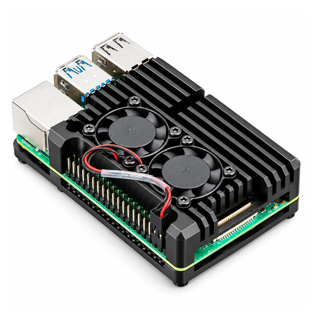 Raspberry Pi 4 aluminum case with two-wire cooling fan connection