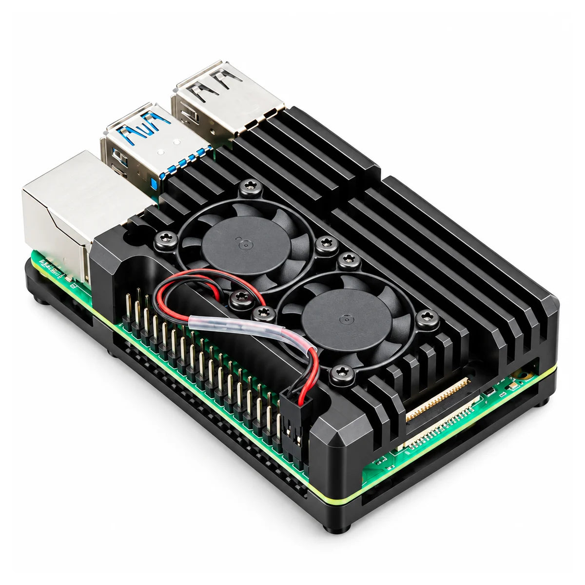 Raspberry Pi 4 aluminum case with two-wire cooling fan connection