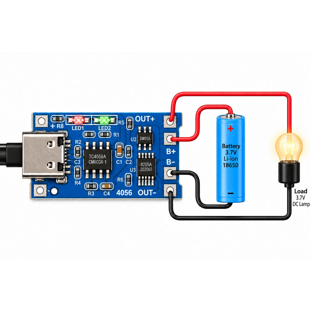 TP4056 input and output connections